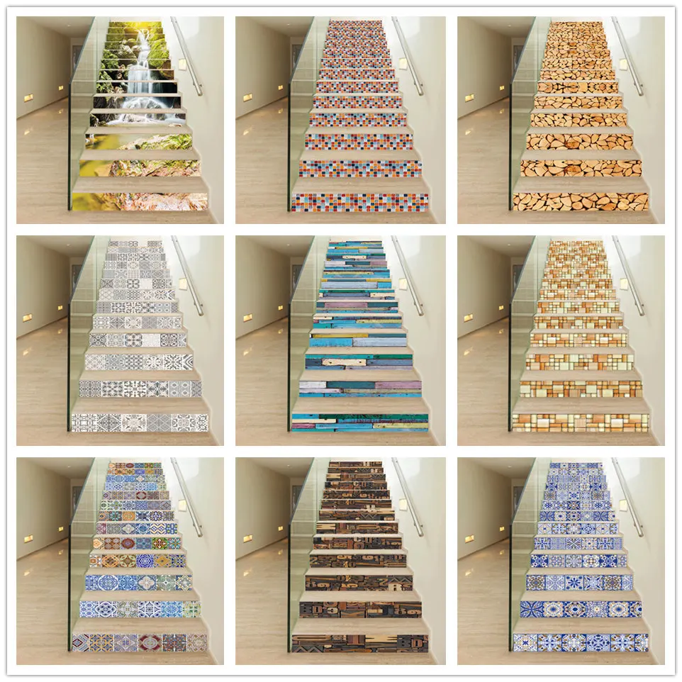 

6pcs/13pcs Mandala Stair Stickers Self Adhesive PVC Removable Stairway Riser Wallpaper Home Design Staircase Decal Stairs Mural