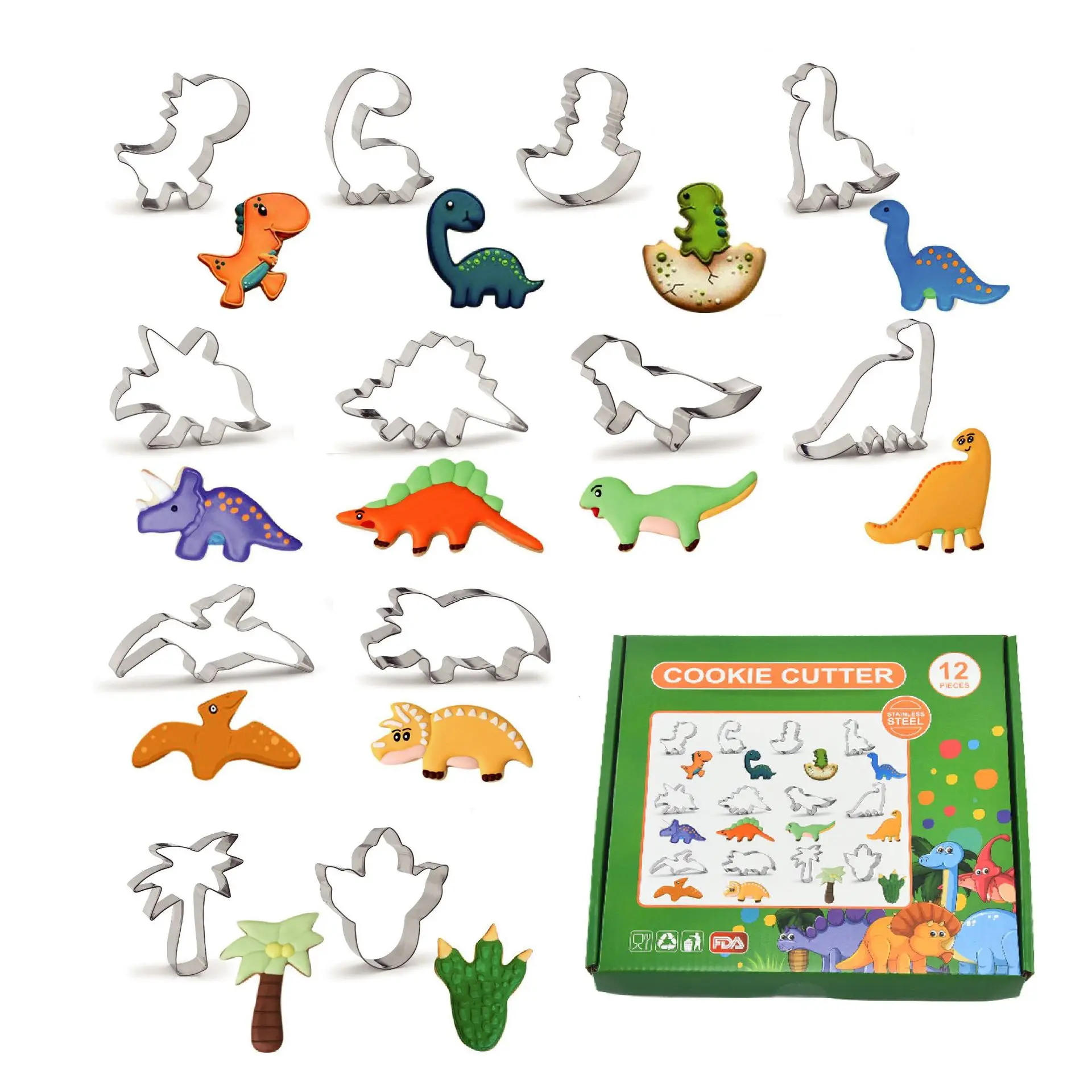 Cartoon Dinosaur Series 12 Piece Set Stainless Steel Cookie Cutter Mold Set Animal Cake Die Children DIY Baking Kitchen Tool
Cartoon Dinosaur Series 12 Piece Set Stainless Steel Cookie Cutter Mold Set Animal Cake Die Children DIY Baking Kitchen Tool