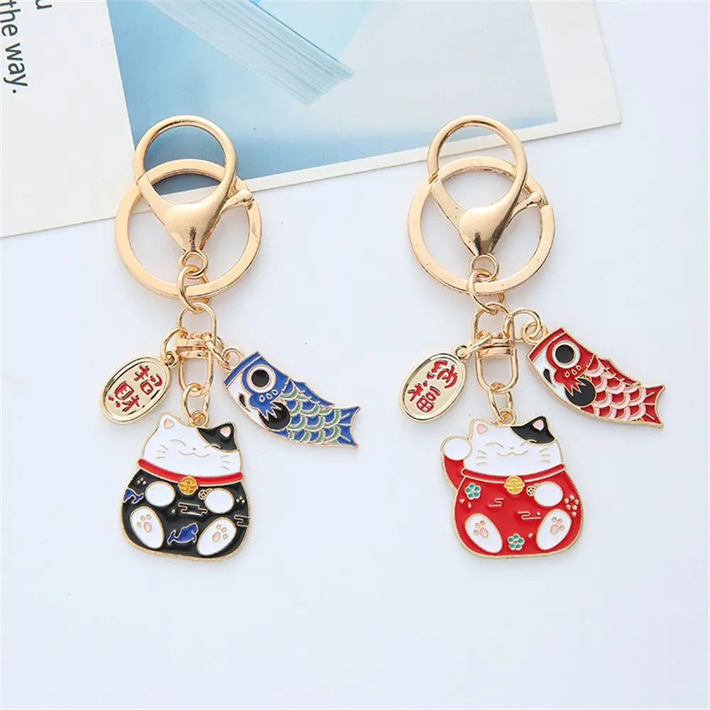 

Cute Car Keyrings for Airpods Bag Ornaments Lucky Cat Keychain Koi Keyring Key Chains Japanese