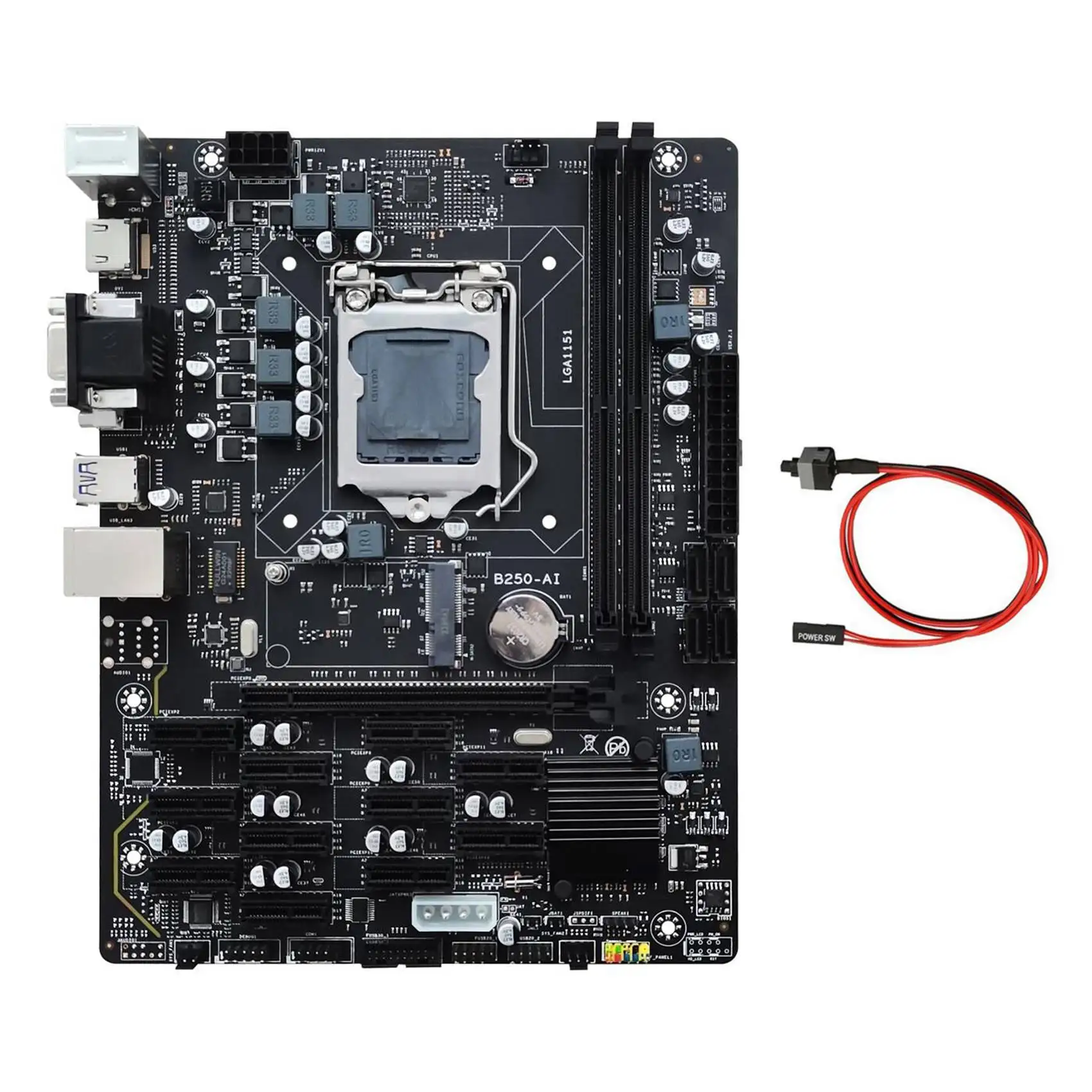 

Материнская плата B250 V2.1 BTC для майнинга + кабель коммутатора 12xpcie LGA1151, двухканальная материнская плата DDR4 MSATA USB3.0 B250 ETH для майнинга