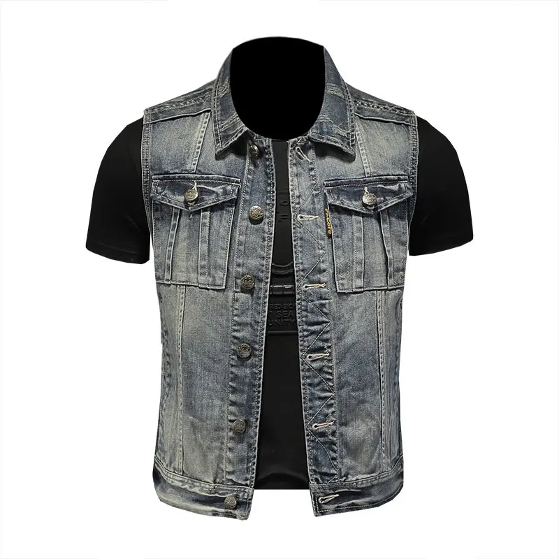 New Vintage Denim Jacket Men's Tank Top Coat Slim Fit Flip Tie Pocket Sleeveless Motorcycle Style Coat
New Vintage Denim Jacket Men's Tank Top Coat Slim Fit Flip Tie Pocket Sleeveless Motorcycle Style Coat