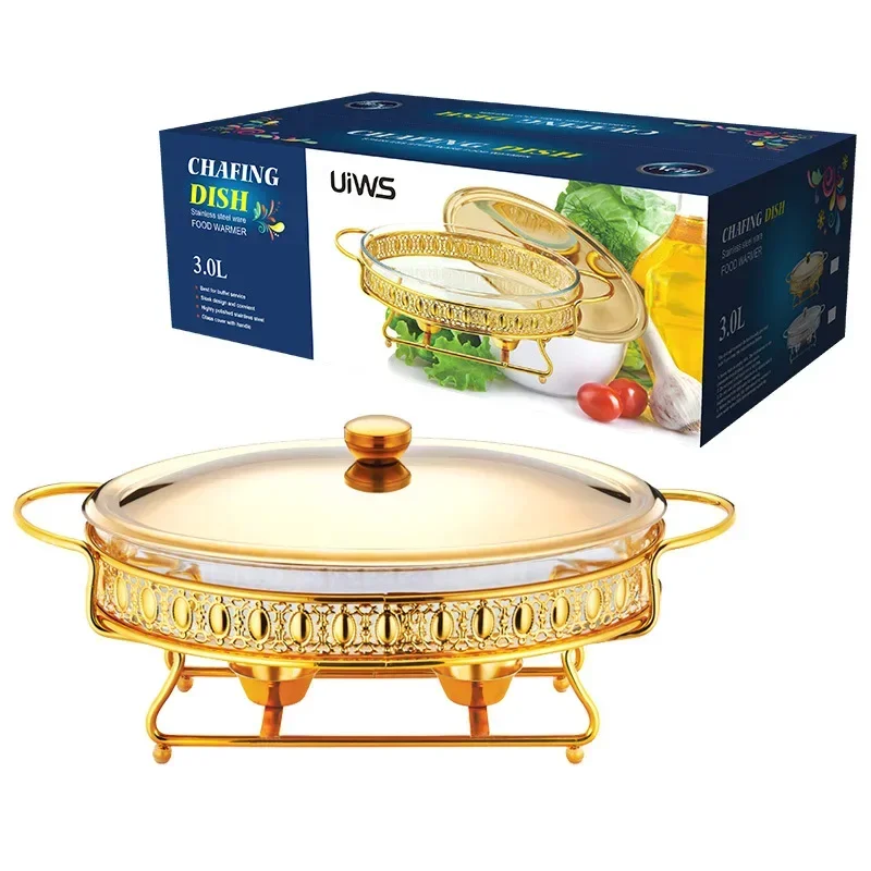 1.5-3L Food Warmer Buffet Luxury Golden Oval Wedding Chafing Dish Stainless Steel Glass Serving Dish Hot Pot Small Chafing Dish
1.5-3L Food Warmer Buffet Luxury Golden Oval Wedding Chafing Dish Stainless Steel Glass Serving Dish Hot Pot Small Chafing Dish