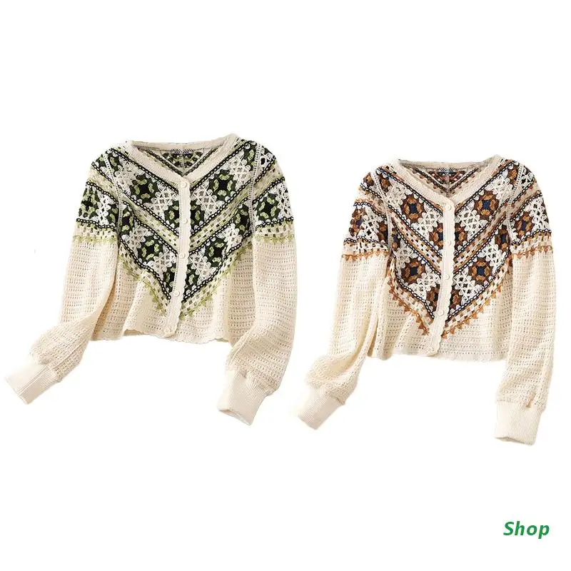 L5YC Women's Colorful Knit Top Long Sleeves Crochet Cardigan Chic Hollow Sweater Coat
L5YC Women's Colorful Knit Top Long Sleeves Crochet Cardigan Chic Hollow Sweater Coat