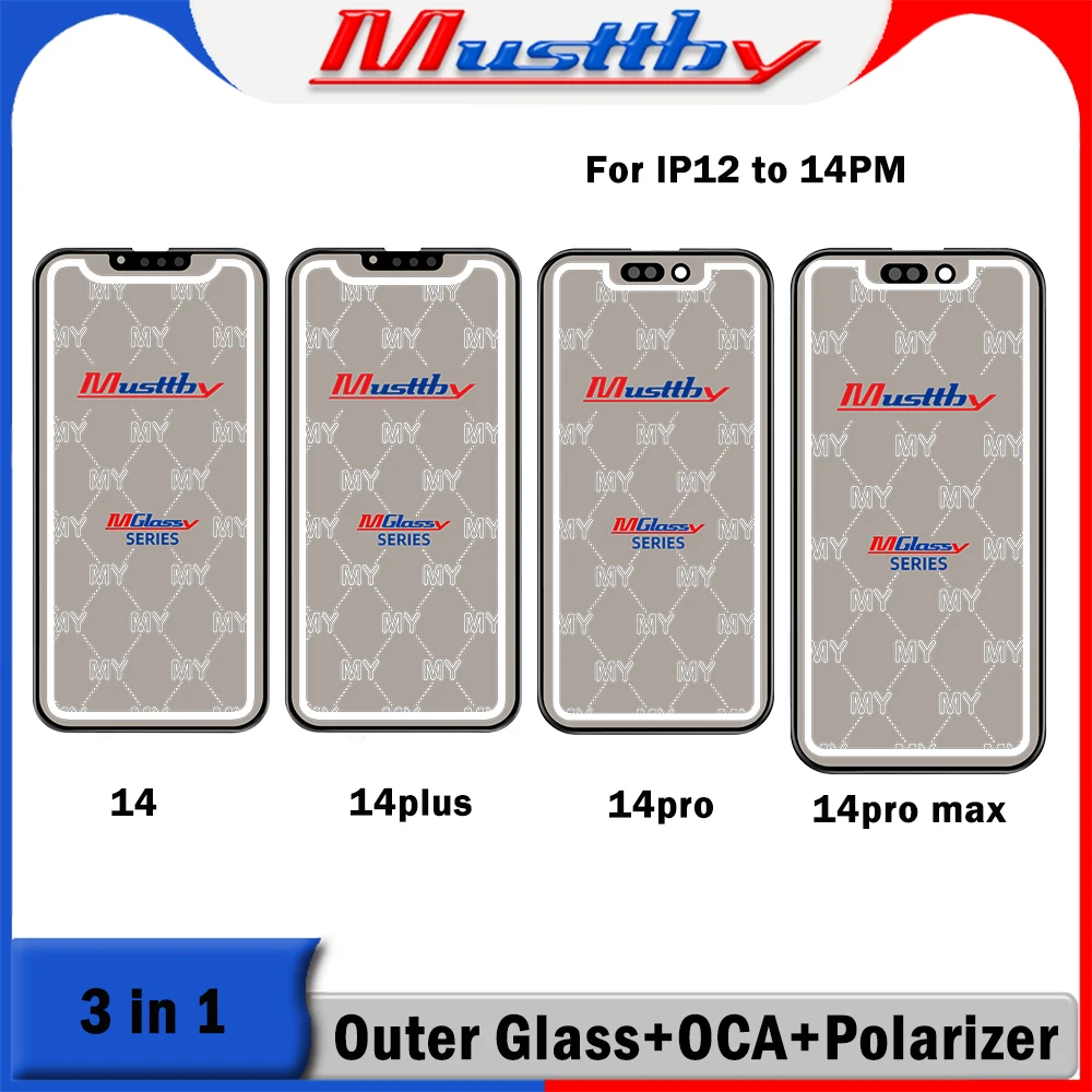 

Musttby 5pc 1:1 Ori 3 in 1 Front Glass Replacement+OCA Polarizer Film Pre-installed For iPhone 14 Pro Max 14PRO LCD Touch Screen
