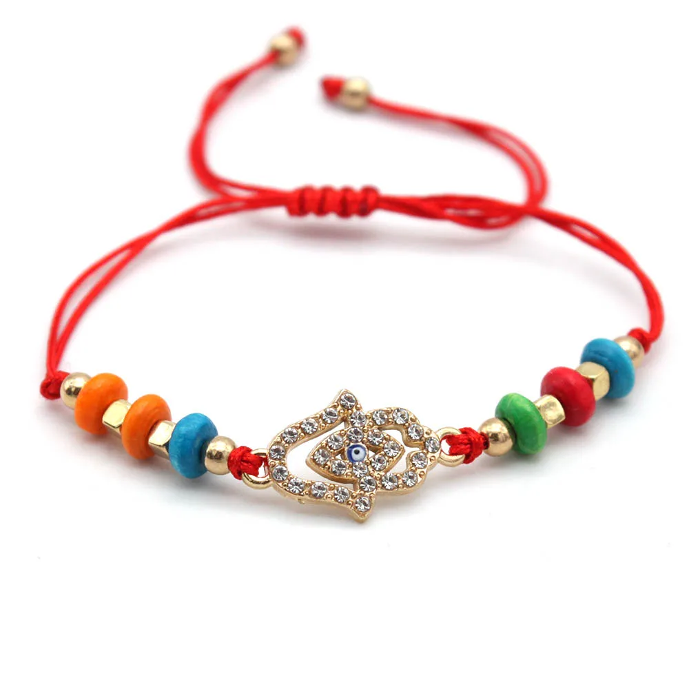 

New Prayer Hand of Fatima Evil Eye Braided Bracelet Red Color Nylon Thread Lucky Couple Bracelet Jewelry Men Women