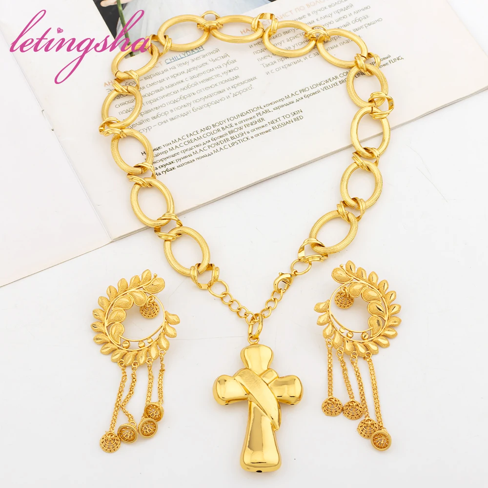Crucifi Fashion Earring Necklace Women Set Golden Jewelry 18K Gold Color Earrings Classic Trendy Necklace Romantic Wedding Party
Crucifi Fashion Earring Necklace Women Set Golden Jewelry 18K Gold Color Earrings Classic Trendy Necklace Romantic Wedding Party