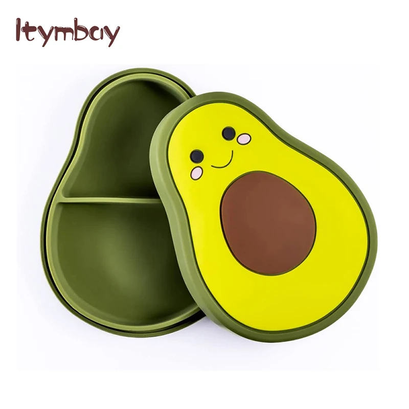 

Silicone Child Dish | Suction Plate with Lid for Babies & Toddlers | 100% Silicone | Double Combo Feature | Avocado Shape Design