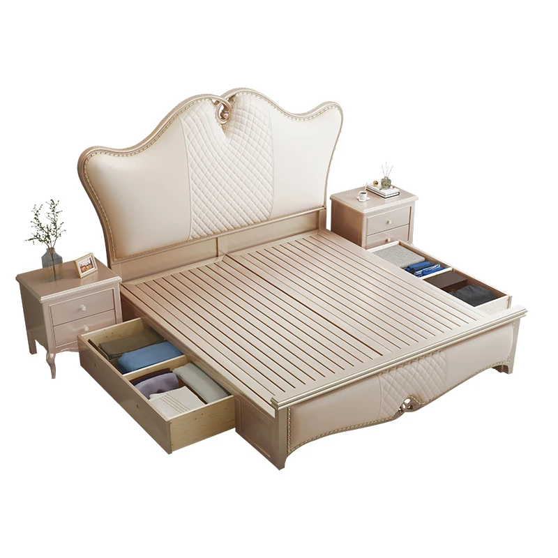 Deluxe custom European solid wood master bedroom double princess bed modern simple 1.8m leather storage bed
Deluxe custom European solid wood master bedroom double princess bed modern simple 1.8m leather storage bed