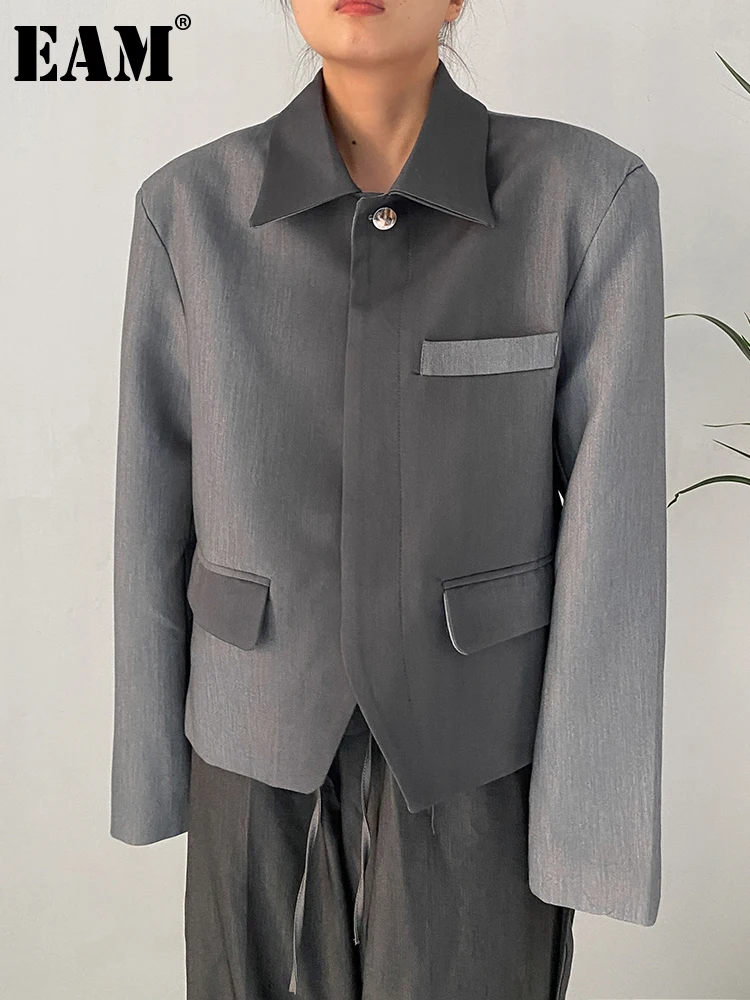 

[EAM] Women Gray Gradual Color Big Size Blazer New Lapel Long Sleeve Loose Fit Jacket Fashion Tide Spring Autumn 2023 1DF1534