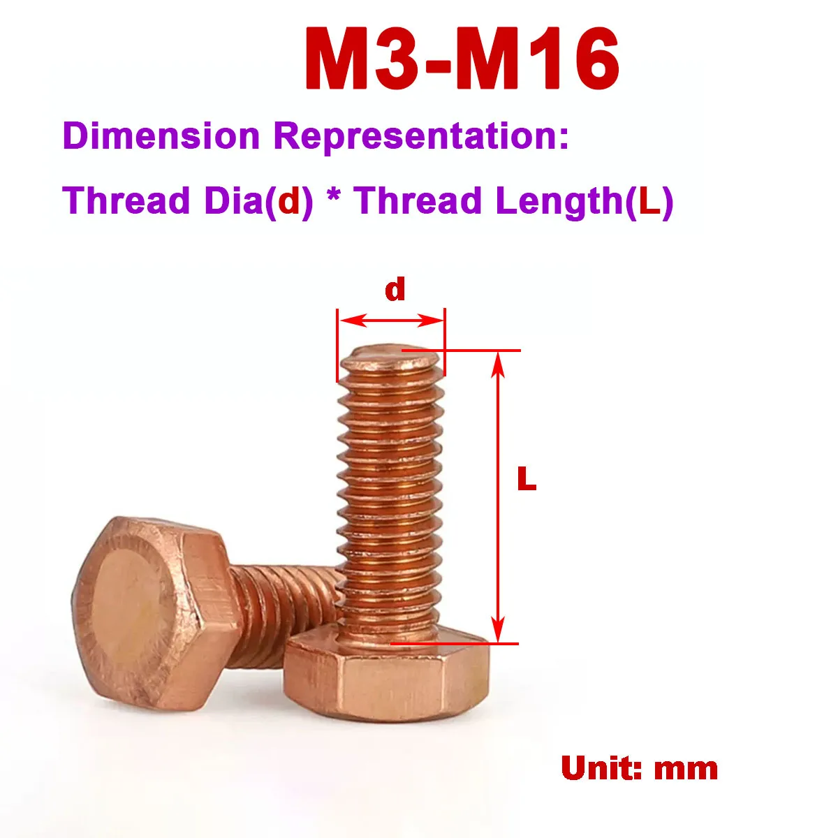 Red Copper Outer Hexagonal Electrolytic Copper Bolt M3M4M5M6M8-M14M16
Red Copper Outer Hexagonal Electrolytic Copper Bolt M3M4M5M6M8-M14M16