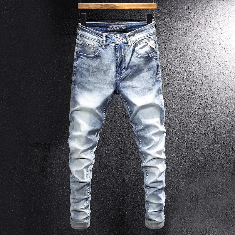 Fashion Streetwear Men Jeans Retro Light Blue Elastic Slim Fit Ripped Jeans Men Vintage Designer Casual Denim Pencil Pants Homme
Fashion Streetwear Men Jeans Retro Light Blue Elastic Slim Fit Ripped Jeans Men Vintage Designer Casual Denim Pencil Pants Homme