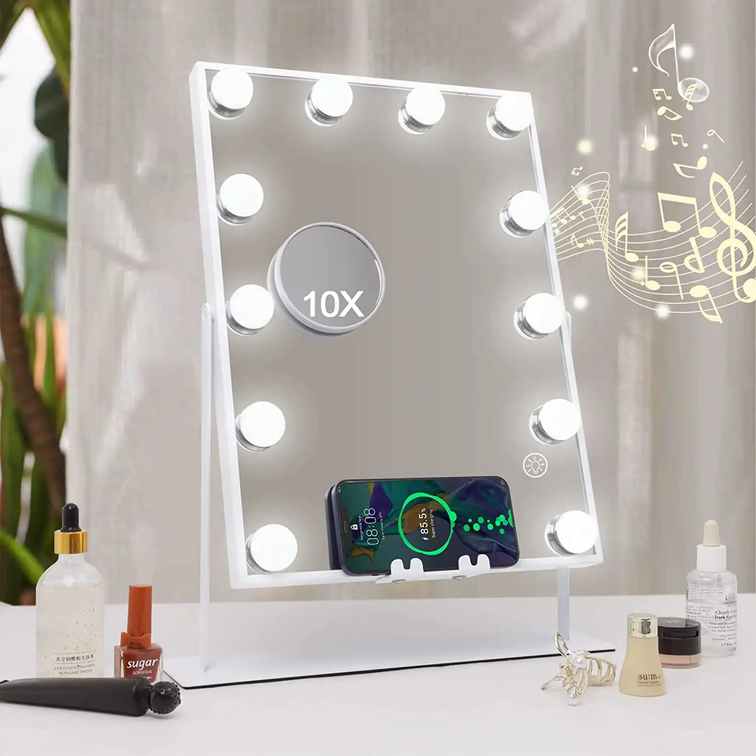 Makeup Vanity Mirror with Lights Bluetooth Wireless Charging Tabletop Metal White
Makeup Vanity Mirror with Lights Bluetooth Wireless Charging Tabletop Metal White