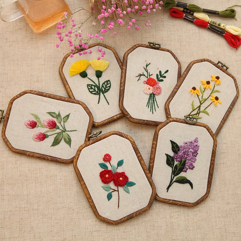 

Handwork Needlework Flower Embroidery Kit Cross Stitch Octagonal embroidery stretched hanging paintings Wholesale Dropshipping