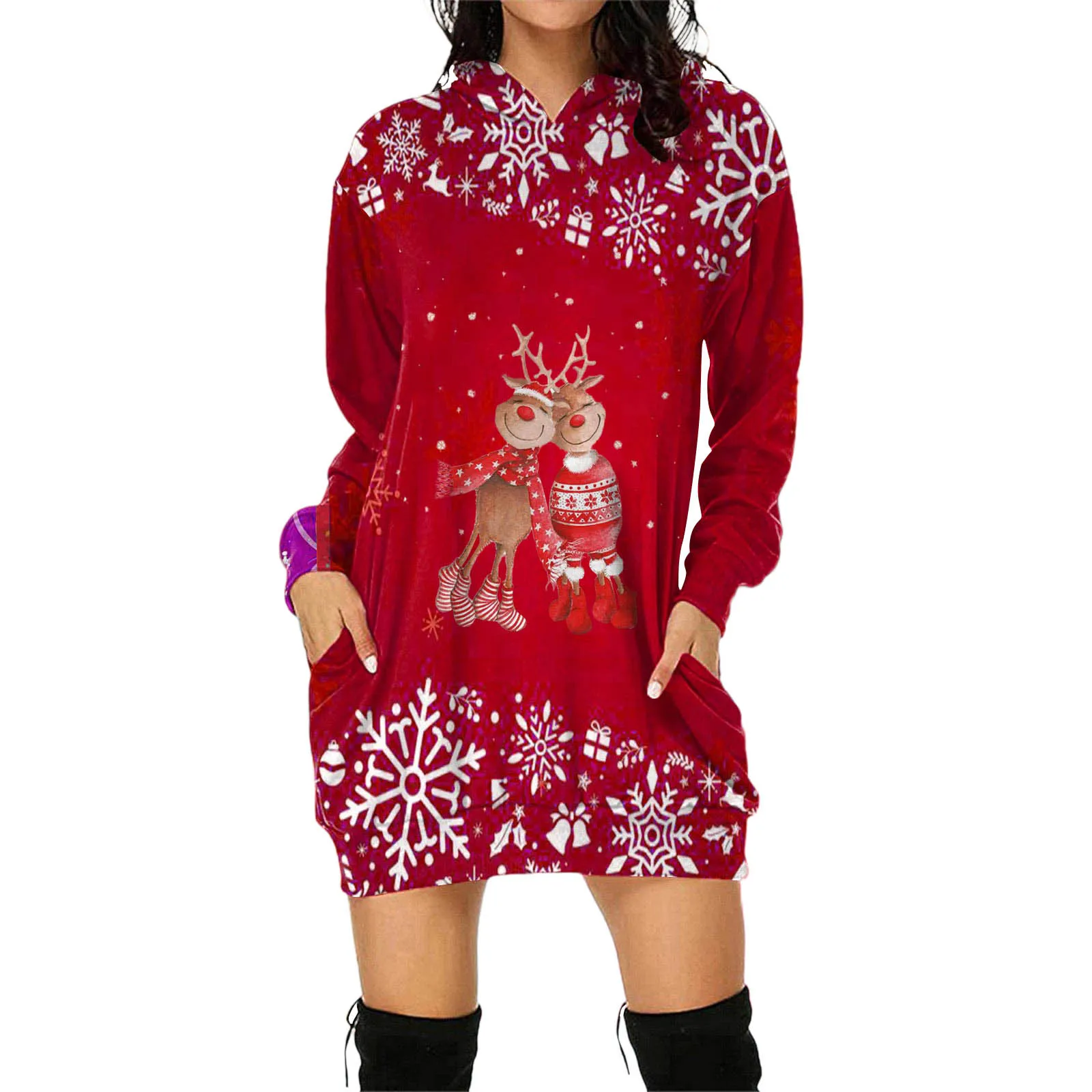 Женское платье с длинным рукавом и капюшоном, с принтом 
Женское платье с длинным рукавом и капюшоном, с принтом