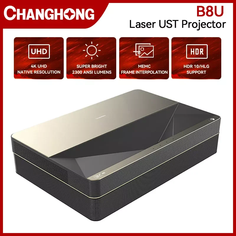 Laser 4K Projector 2300ANSI Lumens Ultrashort Focus Home Theater Android 11.0 Smart TV with 3D MEMC video game
Laser 4K Projector 2300ANSI Lumens Ultrashort Focus Home Theater Android 11.0 Smart TV with 3D MEMC video game