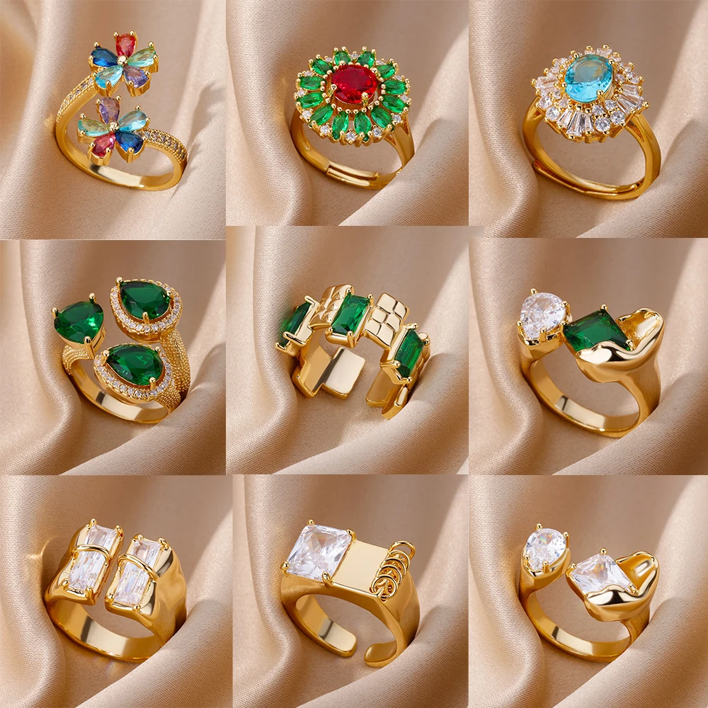 Green Zircon Water Drop Flower Rings for Women Open Stainless Steel Cubic Zirconia Finger Ring Jewerly Gift anillos mujer
Green Zircon Water Drop Flower Rings for Women Open Stainless Steel Cubic Zirconia Finger Ring Jewerly Gift anillos mujer