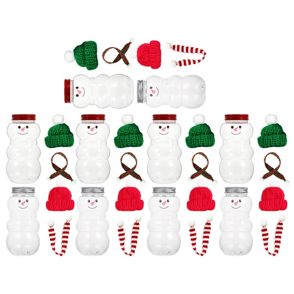 

10 Sets Plastic Containers Juice Bottles Snowman Jar Beverage Disposable Reusable Juicing Miniature Christmas Scarf Jars