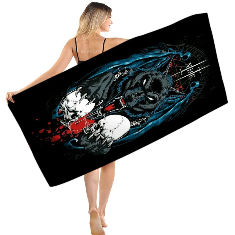 

A Wolf With A Pair Of Blue Feathers And Two Skulls Held In Its Sharp Claws Quick Drying Towel By Ho Me Lili Fit For Yoga