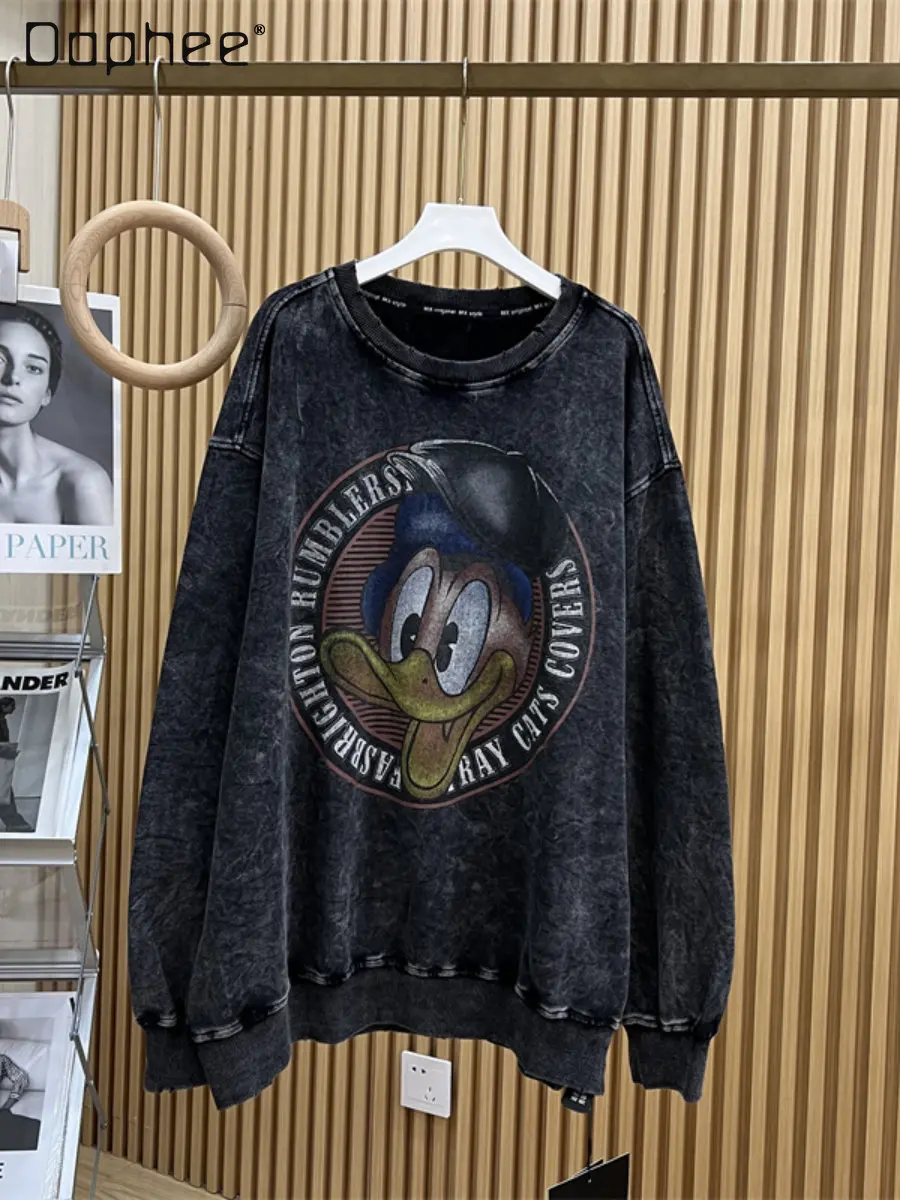 Oversized Women's Long Sleeve Pullover Hoodie Distressed Gradient Wash Alphabet Cartoon Print Mid-Length Cotton Sweatshirts
Oversized Women's Long Sleeve Pullover Hoodie Distressed Gradient Wash Alphabet Cartoon Print Mid-Length Cotton Sweatshirts
