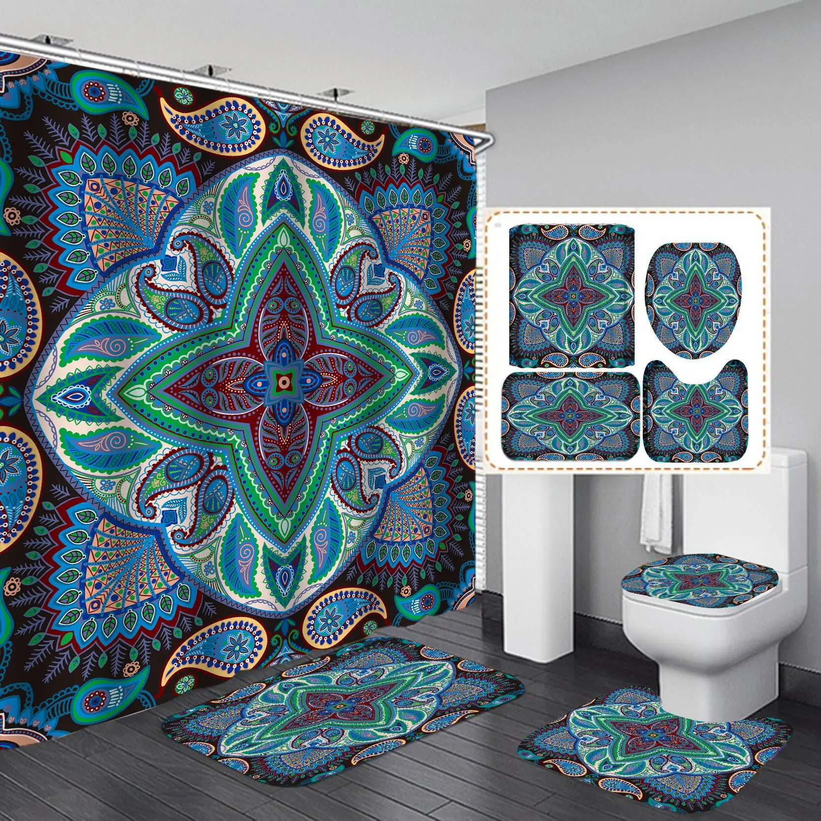Bohemia Shower Curtain Set Home Decor India Mandala Waterproof Bath Mat Toilet Lid Cover Flannel Bathroom Carpet 4 Piece Set
Bohemia Shower Curtain Set Home Decor India Mandala Waterproof Bath Mat Toilet Lid Cover Flannel Bathroom Carpet 4 Piece Set