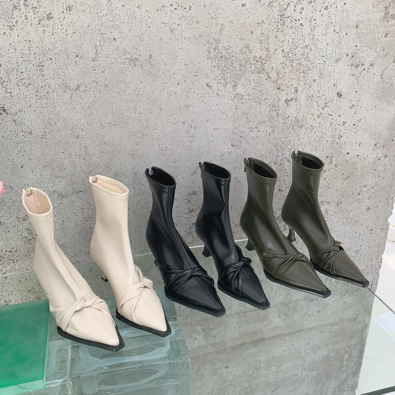 Pointed Toe Women Sock Boots Stretch Shoes Beige Black Green Bow Back Zipper Elastic Booties Thin Mid Heels Dress Autumn Boots
Pointed Toe Women Sock Boots Stretch Shoes Beige Black Green Bow Back Zipper Elastic Booties Thin Mid Heels Dress Autumn Boots