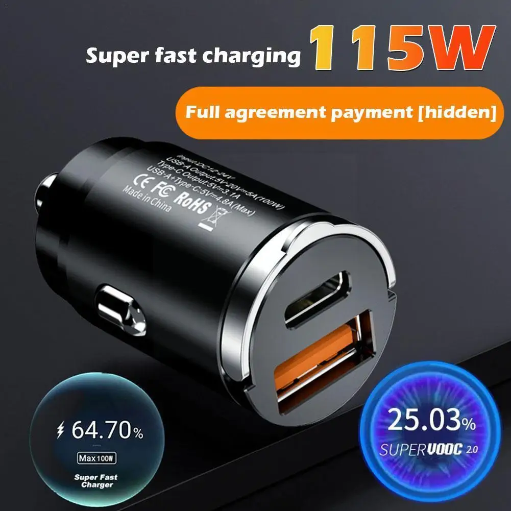 

100W QC3.0 PD Car Charger 5A Fast Charing 2 Port 12-24V Cigarette Socket Lighter Car USBC Charger For IPhone Power Adapter C7N1