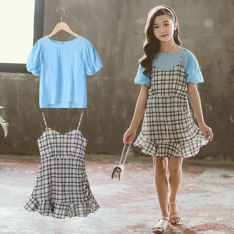 2022 Summer kids chiffon Girls Clothes teenager sky blouse shirt + plaid maxi dress braces overalls 6 7 8 9 10 11 12 13 years
2022 Summer kids chiffon Girls Clothes teenager sky blouse shirt + plaid maxi dress braces overalls 6 7 8 9 10 11 12 13 years