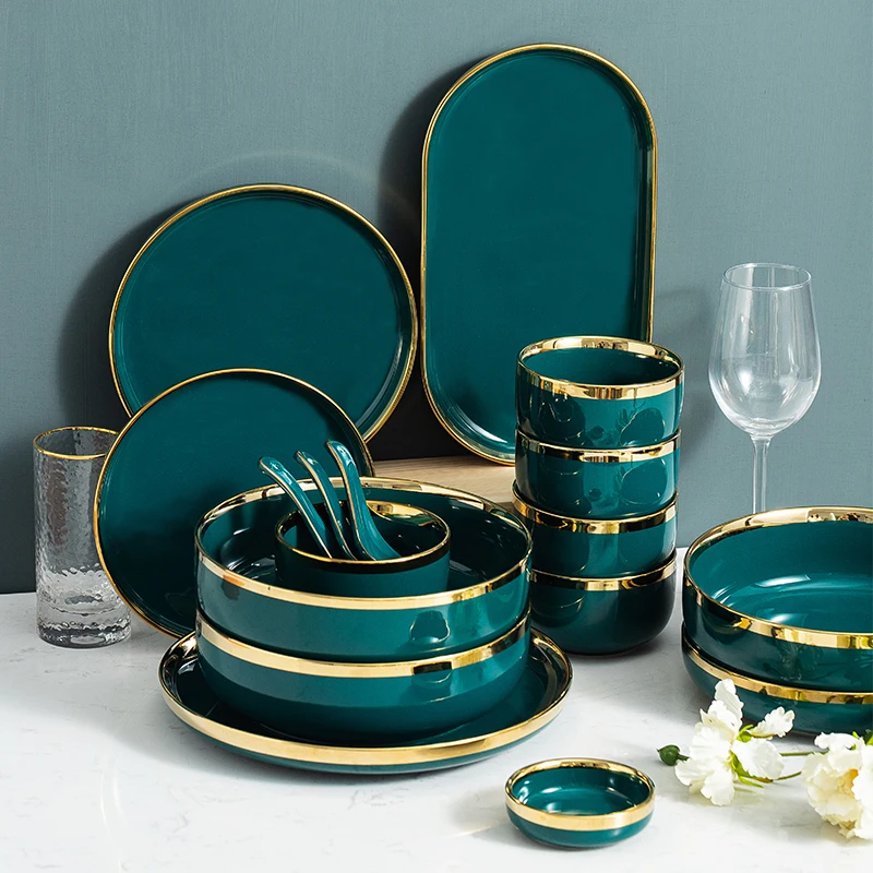 59PCS Use Tableware Set Green Ceramic Plates and Bowls Set Dinnerware Set with Spoon Bowl Dessert Plate Steak Plate dish sets
59PCS Use Tableware Set Green Ceramic Plates and Bowls Set Dinnerware Set with Spoon Bowl Dessert Plate Steak Plate dish sets