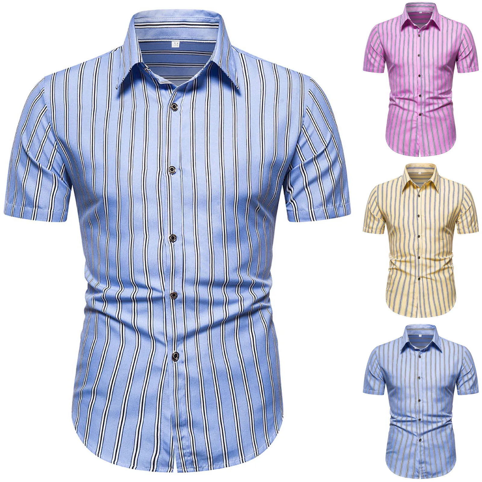 Striped Tight Fitting Summer Man‘S Blouse Short Sleeve Solid Color Button Turn-Down Collar Shirt Travel Vacation Style Shirts 
Striped Tight Fitting Summer Man‘S Blouse Short Sleeve Solid Color Button Turn-Down Collar Shirt Travel Vacation Style Shirts