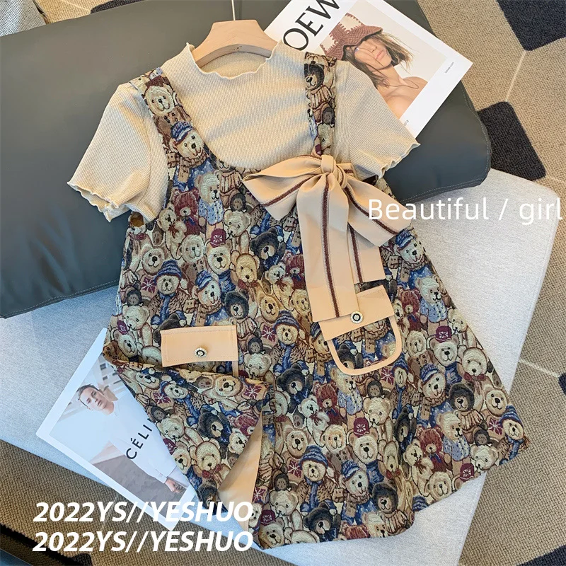 Women's Two Piece Dress Sets Cute Bear Printed Bow Vest Dress Short Sleeve T-shirt Summer New Ladies Suits Loose Outfits Tide
Women's Two Piece Dress Sets Cute Bear Printed Bow Vest Dress Short Sleeve T-shirt Summer New Ladies Suits Loose Outfits Tide