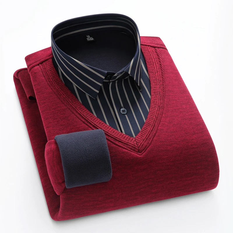 

Флисовый корейский пуловер приталенный вязаный полосатый двухкомпонентный Теплый Стильный плотный мужской высококачественный классический фирменный свитер с V-образным вырезом Топ с имитацией