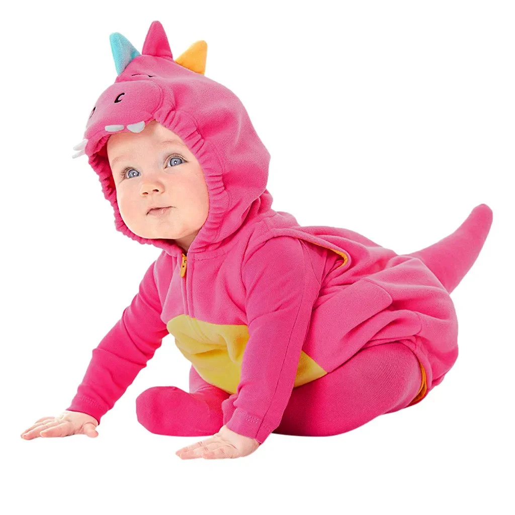

Baby Girl Pink Dinosaur Costume Infant Toddler Hoodie Bodysuit Short Romper Photography Halloween Fancy Dress 6M 12M 18M 24M