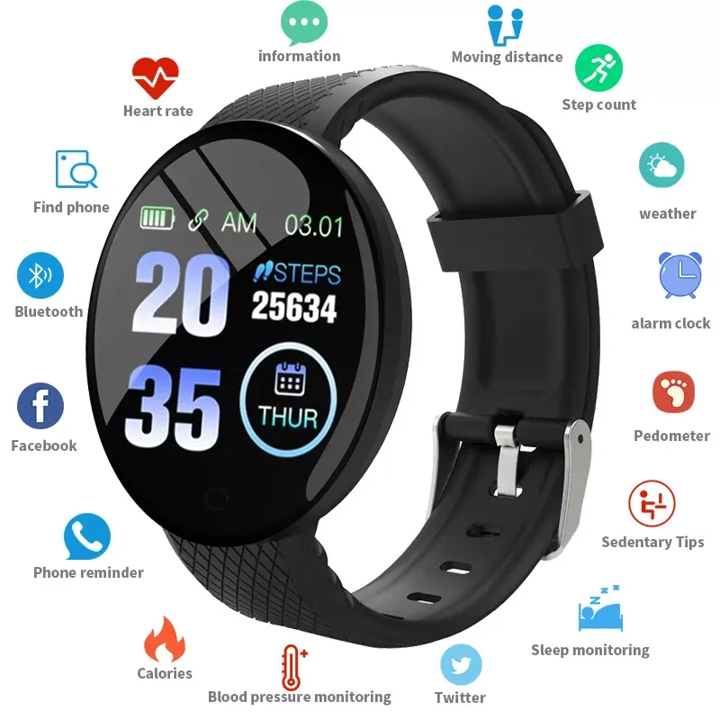 D18 Smart Watch Men Sport Fitness Tracker Heart Rate Blood Pressure Monitor IP67 Waterproof SmartWatch Women For IOS Android
D18 Smart Watch Men Sport Fitness Tracker Heart Rate Blood Pressure Monitor IP67 Waterproof SmartWatch Women For IOS Android