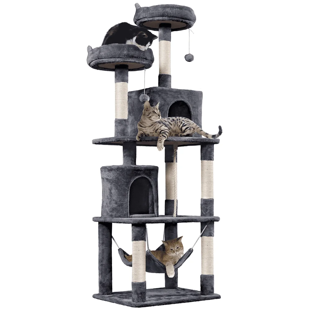 

HMTX 70,5 дюйма h Многоуровневая башня для кошек с 2 кондомами и 2 наполнителями из пеноматериала для средних/больших кошек, светло-серого цвета