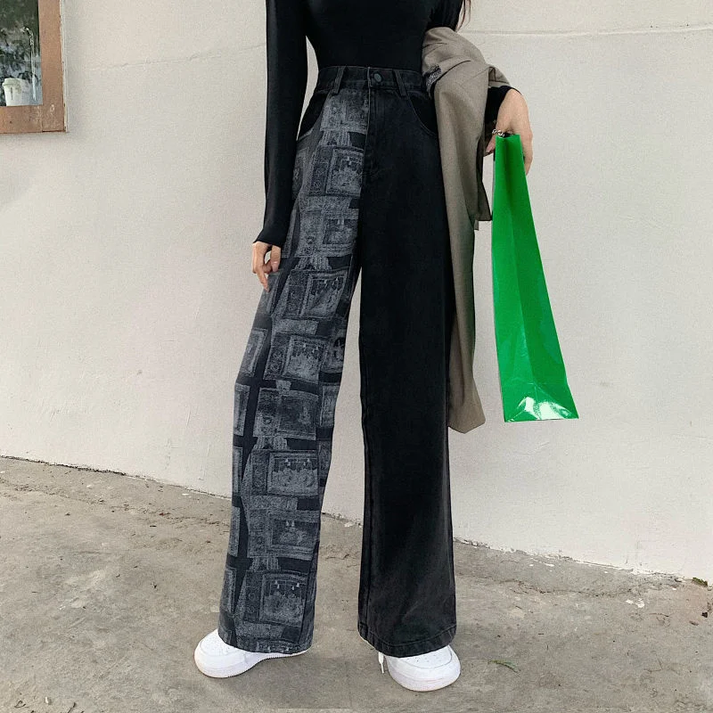 Skater Style Baggy Pants Vintage Distressed Graffiti Patchwork Y2k Streetwear Wide Legs High Women's High Waist Jeans
Skater Style Baggy Pants Vintage Distressed Graffiti Patchwork Y2k Streetwear Wide Legs High Women's High Waist Jeans