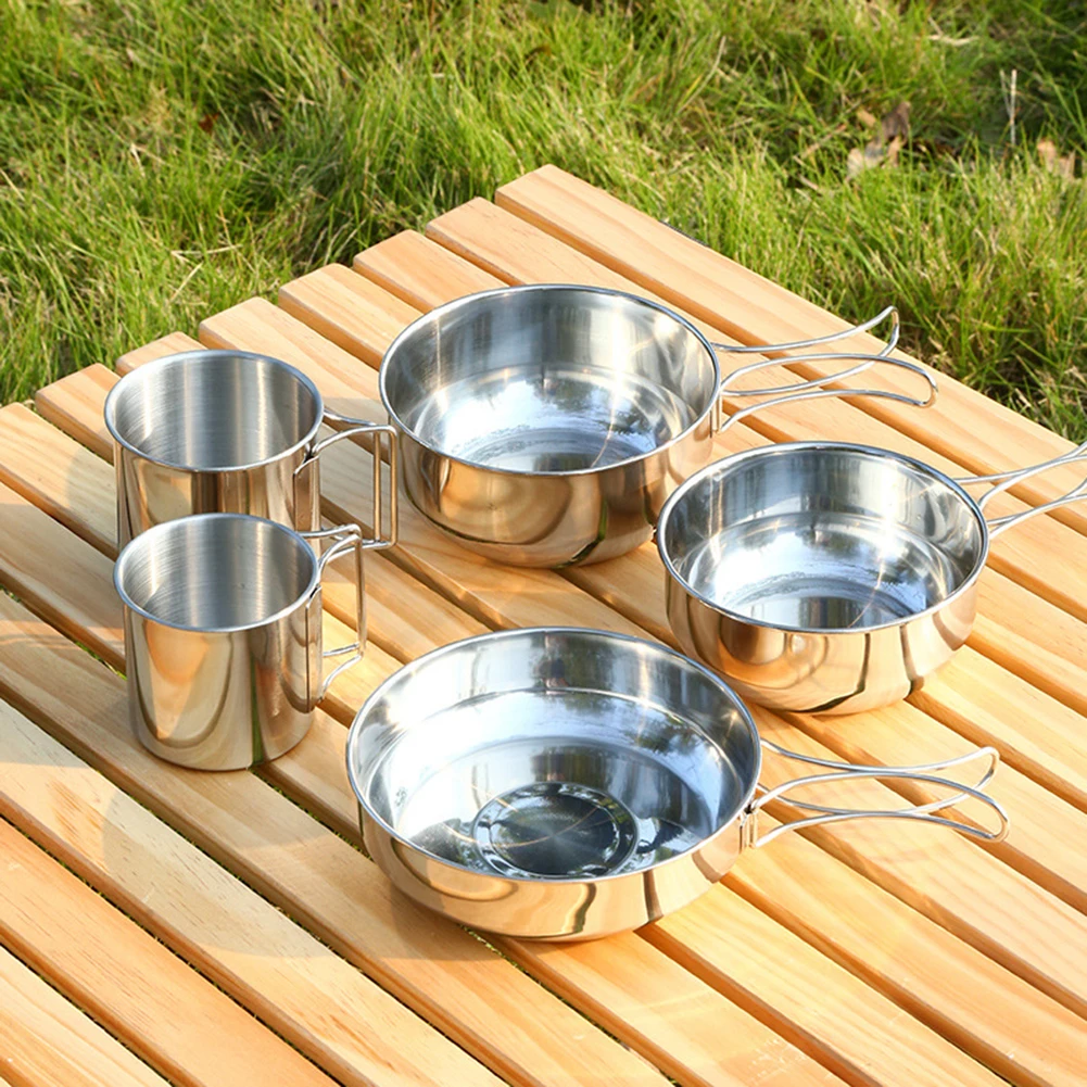Portable Water Cup Pot Pan Set Stainless Steel 5 Piece Cup Bowl Pot Tableware Corrosion Resistant for Travel Picnic Supplies
Portable Water Cup Pot Pan Set Stainless Steel 5 Piece Cup Bowl Pot Tableware Corrosion Resistant for Travel Picnic Supplies