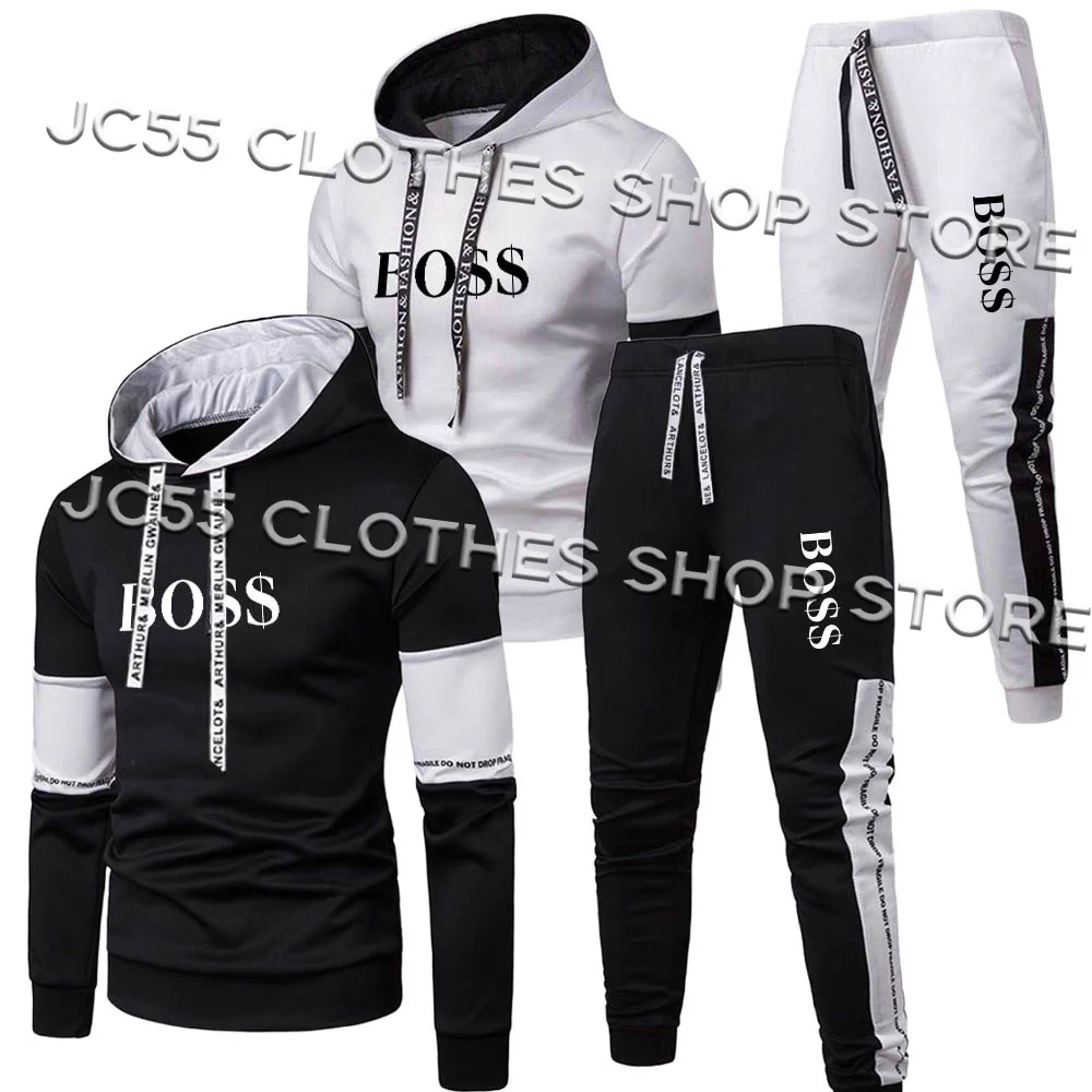 

Костюм спортивный мужской с надписью, Свитшот и брюки, повседневный брендовый пуловер, одежда для фитнеса, 2 предмета