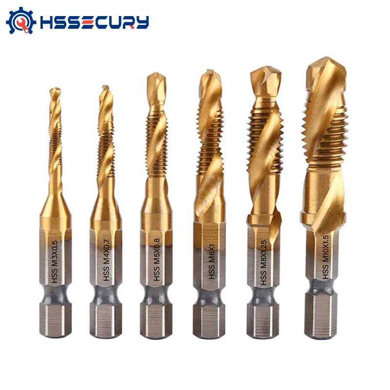 6Pcs Tap Drill Bit Hex Shank Titanium Plated HSS Screw Thread Metric Bit Screw Machine Compound Tap M3 M4 M5 M6 M8 M10 Hand Tool
6Pcs Tap Drill Bit Hex Shank Titanium Plated HSS Screw Thread Metric Bit Screw Machine Compound Tap M3 M4 M5 M6 M8 M10 Hand Tool