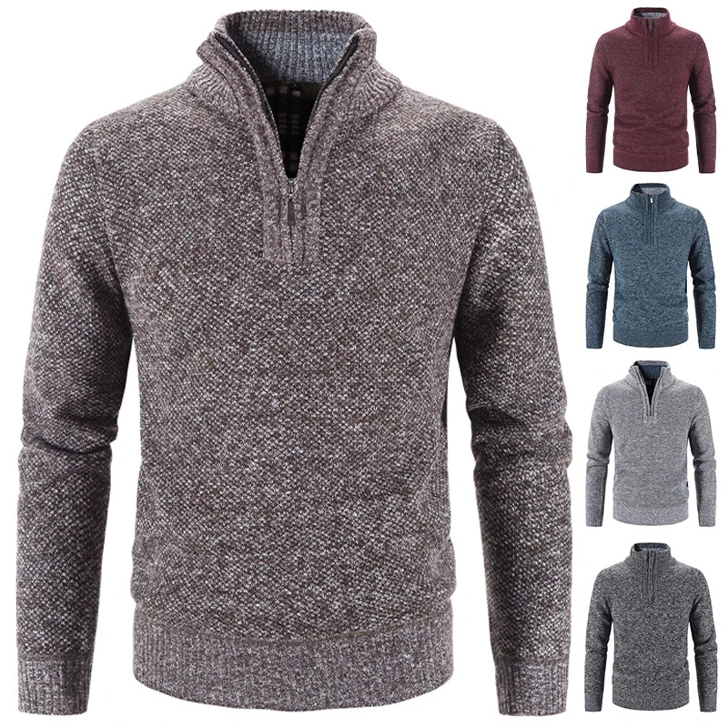 

Зимний мужской флисовый плотный свитер, водолазка на молнии, теплый пуловер, качественные Мужские приталенные вязаные шерстяные свитера дл...