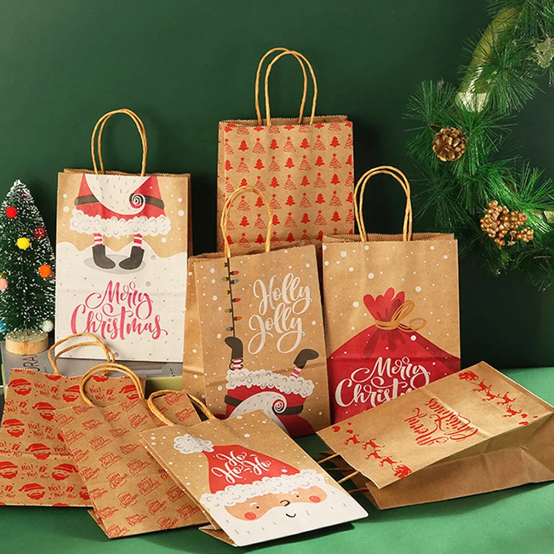 

1/5pcs Kraft Paper Gift Bags Snowflakes Merry Christmas Candy Cookie Packaging Bag Boxes 2023 New Year Party Natal Kids Favors
