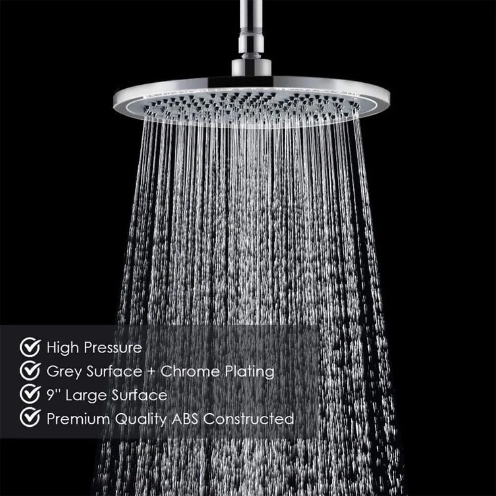 

9.5 Inch Rain High Pressure Adjustable Bathroom Shower Head Spray Stainless Steel Polished Chrome Bath Ra