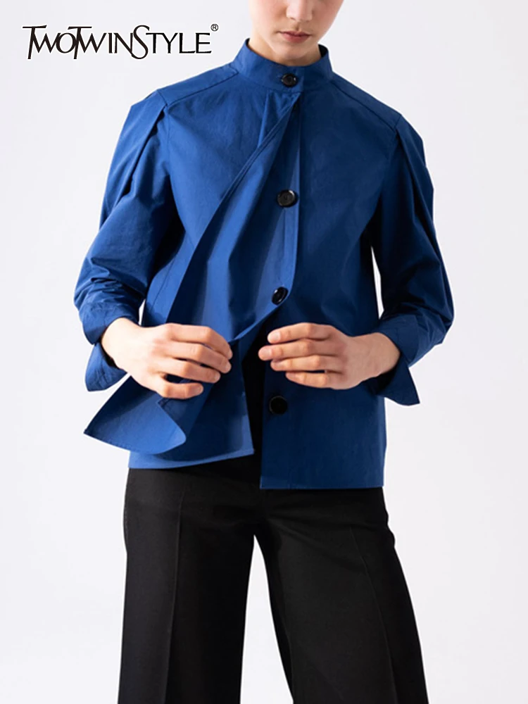 TWOTWINSTYLE Solid Patchwork Folds Slimming Blouse For Women Stand Collar Long Sleeve Spliced Button Minimalist Shirts Female
TWOTWINSTYLE Solid Patchwork Folds Slimming Blouse For Women Stand Collar Long Sleeve Spliced Button Minimalist Shirts Female