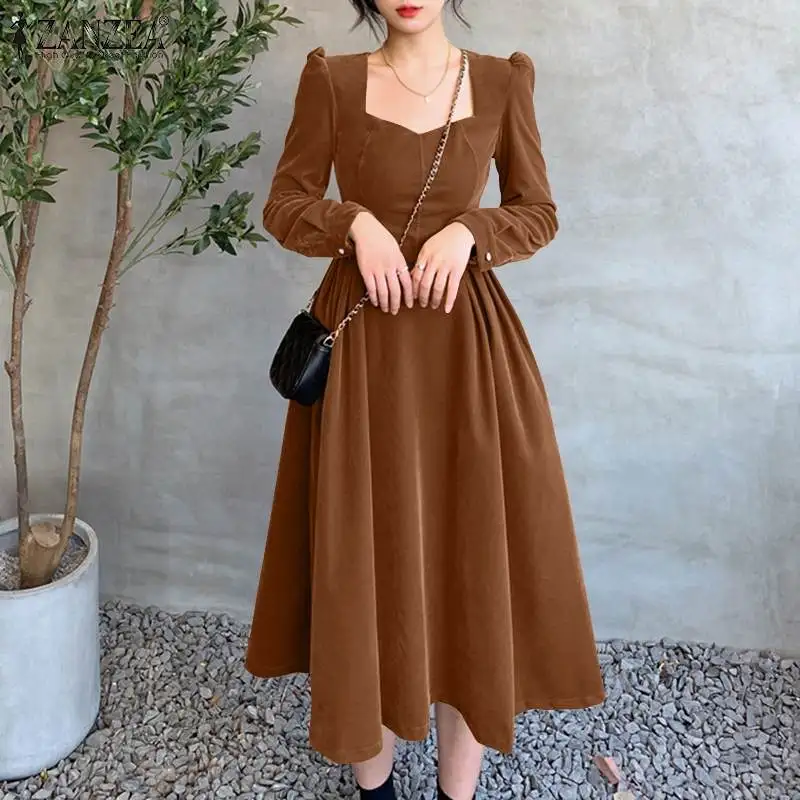 Богемные бархатные вечерние платья ZANZEA, женские миди платья, 2022, повседневный Однотонный сарафан трапециевидной формы, большой размер, женс...
Богемные бархатные вечерние платья ZANZEA, женские миди платья, 2022, повседневный Однотонный сарафан трапециевидной формы, большой размер, женс...