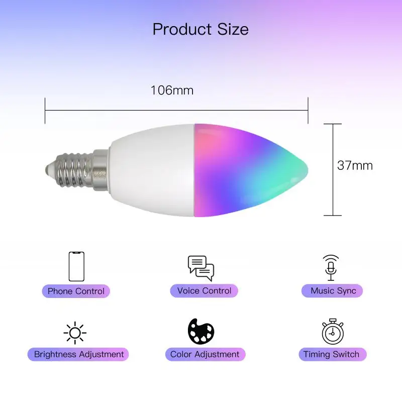 

1-E14 Tuya WiFi Smart Candelabra RGB LED Light Bulb EU Lightbulbs Lamp Google Home Yandex Alice Dimmable Voice Control