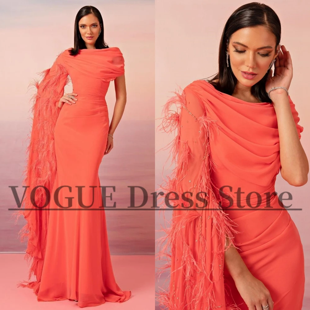 Vintage Hot Pink Chiffon Prom Dresses for Women Floor Length Saudi Mermaid Party Dress with Beadings Feathers فساتين ايلي صعب
Vintage Hot Pink Chiffon Prom Dresses for Women Floor Length Saudi Mermaid Party Dress with Beadings Feathers فساتين ايلي صعب