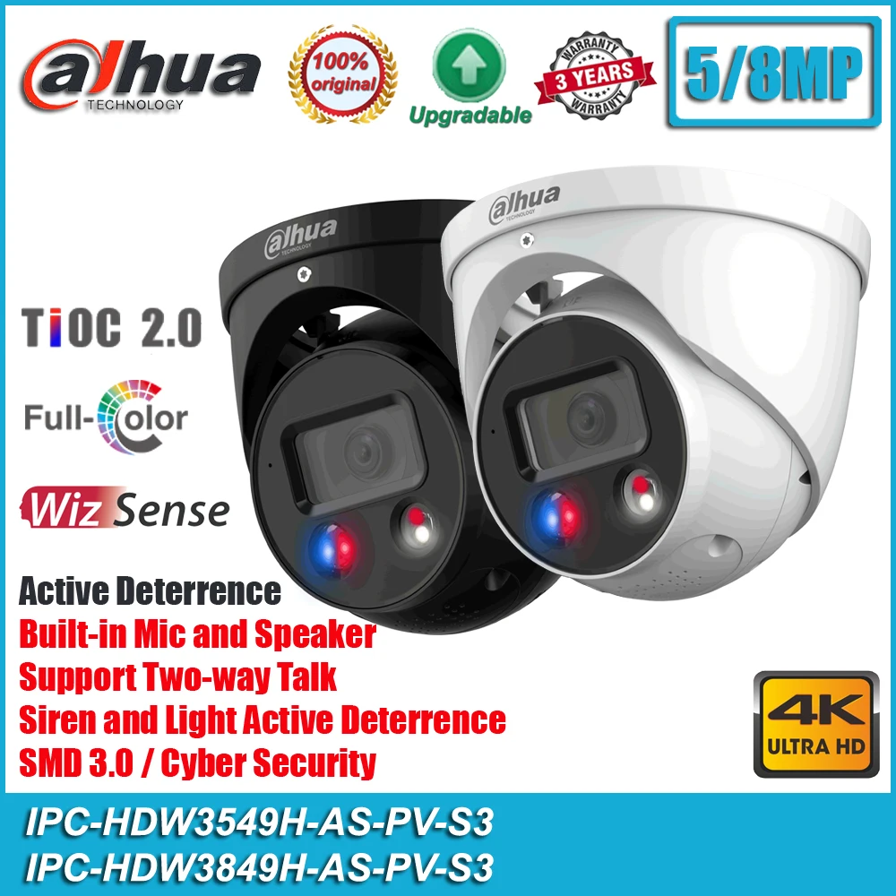 

Dahua IPC-HDW3849H-AS-PV-S3 8MP Full Color POE Active Deterrence Eyeball WizSense CCTV Network IP Camera HDW3549H-AS-PV-S3