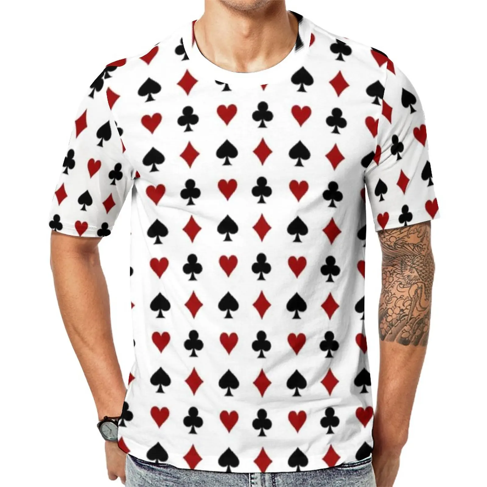 

Playing Poker T-Shirt Hearts Diamonds Clubs Spades Card Suits Hippie T Shirts Casual Tshirt Summer Short Sleeve Graphic Clothes