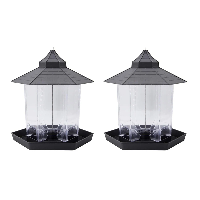 2X Panorama Bird Feeder, Hexagon Shaped With Roof Hanging Bird Feeder For Garden Yard Decoration (Grey) 
2X Panorama Bird Feeder, Hexagon Shaped With Roof Hanging Bird Feeder For Garden Yard Decoration (Grey)