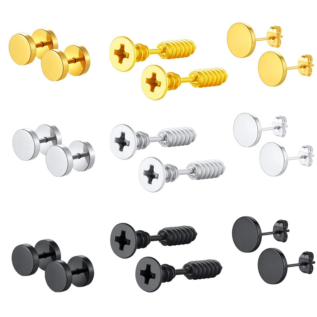 Stainless Steel/18K Gold Plated Men Women Round/Screw Stud Earrings Set Ear Piercing Plugs Tunnel Punk Hip Hop Style Jewelry
Stainless Steel/18K Gold Plated Men Women Round/Screw Stud Earrings Set Ear Piercing Plugs Tunnel Punk Hip Hop Style Jewelry