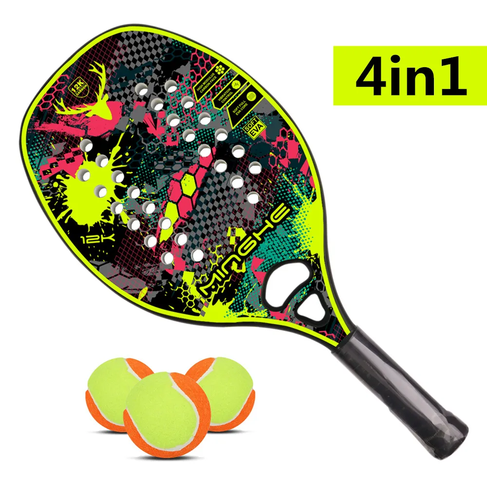 

Minghe 12k carbon fiber rough surface beach tennis racket with racket bag, designed specifically for athletes